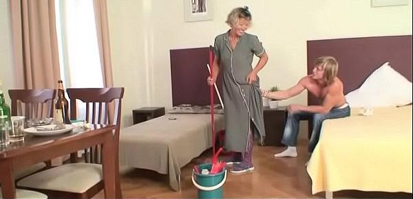  Horny guy fucks old cleaning woman